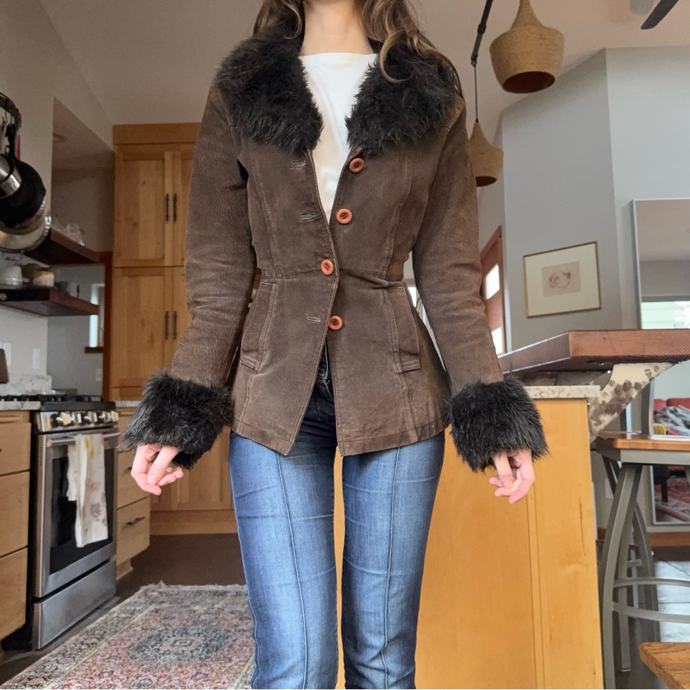 vintage 2000s suede faux fur brown penny lane coat - Picture 2 of 10